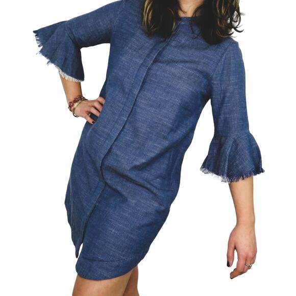 Vetiver 90s Vintage Denim Bell Sleeve Button Down Mini Dress Casual Small - Picture 1 of 5